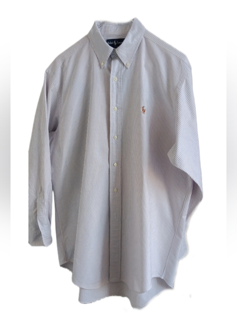 Ralph Lauren Light Blue and White Striped Button-Down Shirt